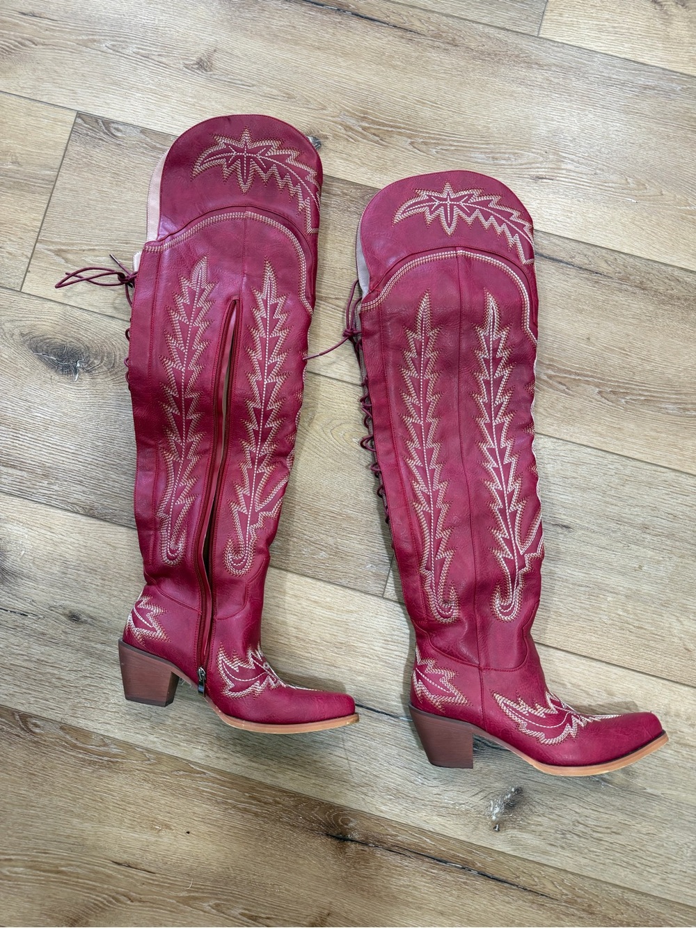 Over-the-Knee Western Boots in Burgundy Leather
